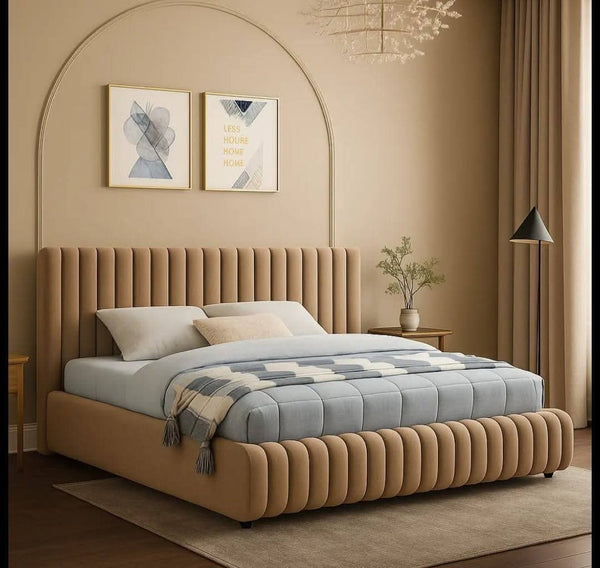 Caramel velvet ribbed bed