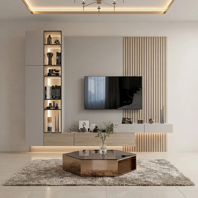 Aarvio Storage TV Cabinet with Wall Panel