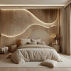 Modern Wood Accent LED Bed Set | Beige Bedroom Furniture