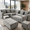 Grey L-Shaped Sectional Sofa with Ottomans (Used)