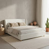 White Boucle Wingback Platform Bed