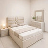 Beige Bed with Gold Line Headboard