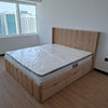 Beige Velvet Wingback Bed with Drawers