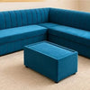 Teal Blue Velvet L-Shaped Sectional Sofa with Ottoman (Used)