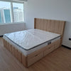 Beige Velvet Wingback Bed with Drawers
