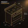 Product dimensions diagram of the 90cm gas cooker