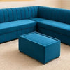 Teal Blue Velvet L-Shaped Sectional Sofa with Ottoman (Used)