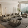 Overstuffed Fleece L-Shaped Sofa Set with Ottoman & Table